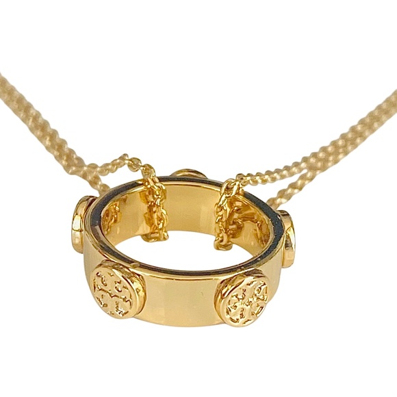 NEW Tory Burch Gold Miller Stud Circle Pendant Necklace Tag Dust Bag Rtl $205 - Picture 2 of 5
